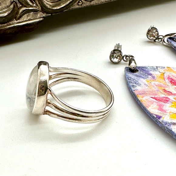 Silver Moonstone Ring & Purple Statement Earrings - Picture 12 of 17